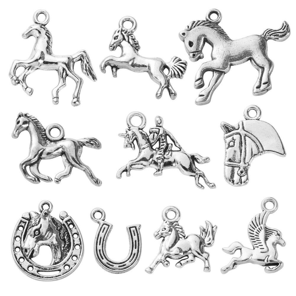 9743 100pcs Tibetan & Western Animal Charms - Silver Running Horse & Cowboy